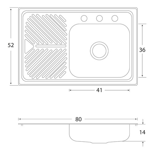 Fregadero Cocina Empotrar 1 Tina 80x52x14 Eb M101 Izquierda