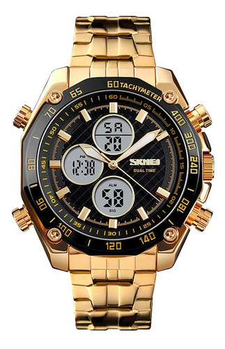 Reloj Hombre Skmei 1302 Acero Alarma Cronometro Elegante Color de la malla Dorado