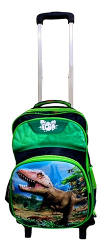 Mochila De Rodinhas Infantil Dinossauro 3d Verde Escolar Desenho Do Tecido Liso