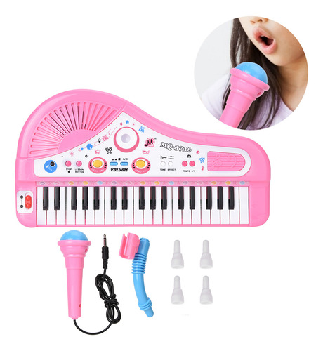 Teclado Piano Infantil 37 Teclas Musical Con Micrófono Rosa