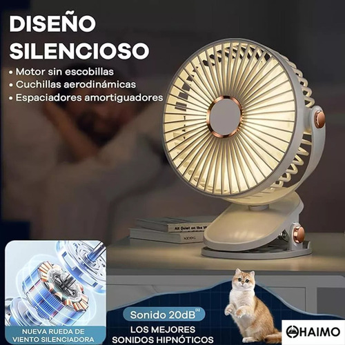 Ventilador Escritorio Recargable Portatil Luz 5 Velocidades