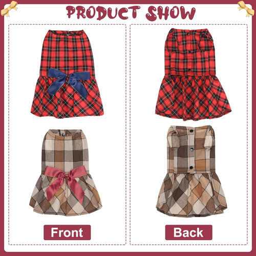 Ropa Perros 2 Elegantes Vestidos Perro Cuadros Rojos Marron