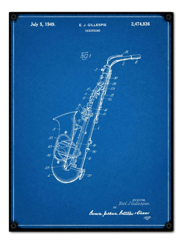 #778 - Cuadro Vintage / Saxo Jazz Plano Música No Chapa