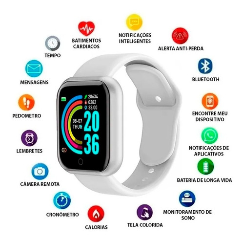 Imagem 5 de 8 de Relogio Inteligente Smartwatch D20