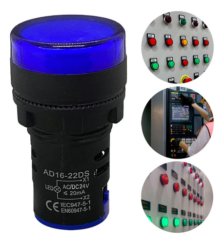 Sinaleiro Led Iluminado 22mm Am/az/bc/vd/vm 24v - 1un Luz Azul