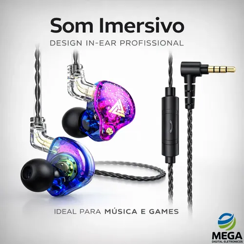 Fone de Ouvido In-ear Gamer QKZ Ak6 Pro com Microfone Cancelament...
