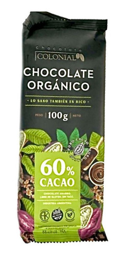 Organico Colonial Chocolate 60% Cacao  Barata La Golosineria