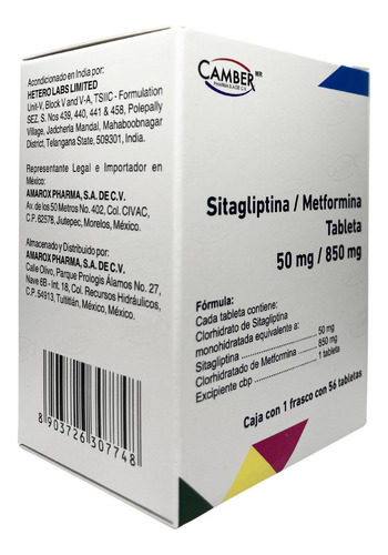 Sitagliptina / Metformina 50mg/850mg Caja Con 56 Tabletas