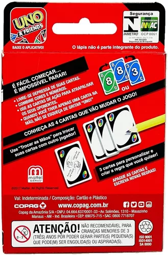 Jogo De Cartas Uno 114 Cartas Copag Mattel Original Com Nf