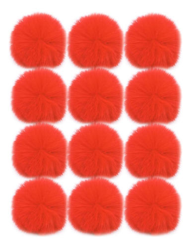 Pompones De Piel  Sintetica 8cm Ojal Elastico 12u Rojo