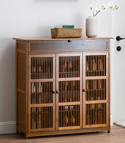 Multifuncional Zapatero Madera Modernos 3 Puertas 100cm Marrón