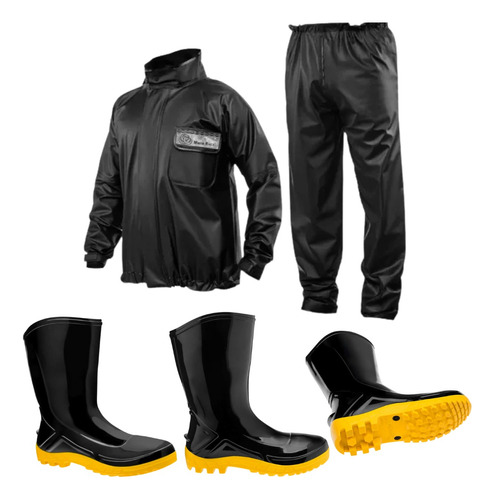 Conjunto Capa Chuva Motoqueiro + Bota Motociclista Motoboy