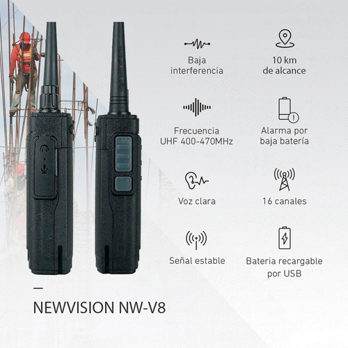 Imagen 5 de 10 de Handy Radio Walkie Talkie Newvision Uhf 16 Ch + Auricular