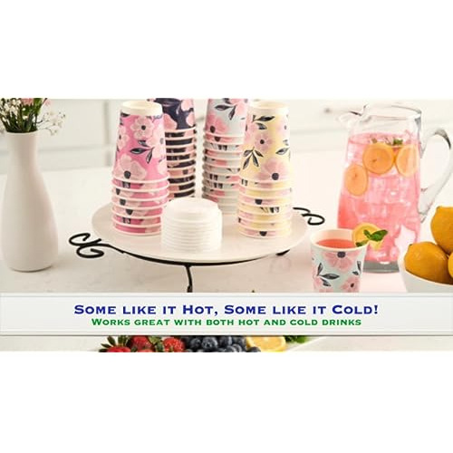 48 Floral Disposable Coffee Cups With Lids 12 Oz Double...