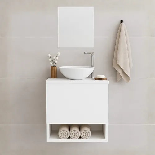 Gabinete Para Banheiro 40cm Com Cuba E Espelho Armário Suspenso L...