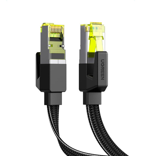Cable De Red Ugreen Cat 7 Plano Con Malla Nylon Trenzado Ethernet Gigabit 3m Color Negro