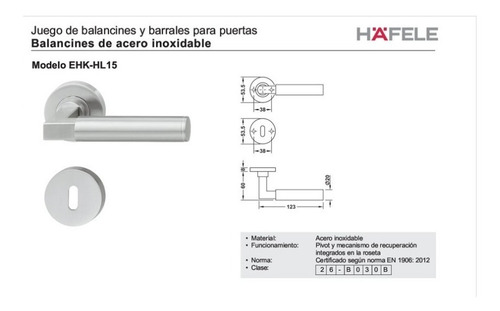 Imagen 5 de 6 de Picaporte Manija Doble Hl15 Acero Pulido Hafele 903.91.696