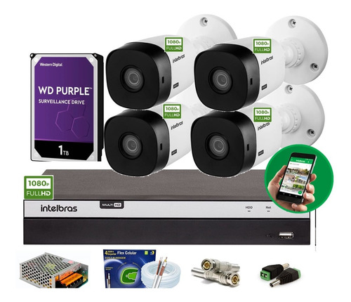 Imagem 2 de 3 de Kit Intelbras 4 Cam Fullhd 1080p Dvr 3104 Full Hd 1t Purple