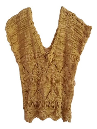 Musculosa Calada Tejida A Mano De Hilo Cuello V Tlc100