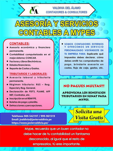Imagen 1 de 2 de Servicios Contables Contador Externo Mype Pyme