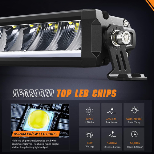Barra De Luz Led De 15.5 Pulgadas Drl 60w 6650lm Antirreflej