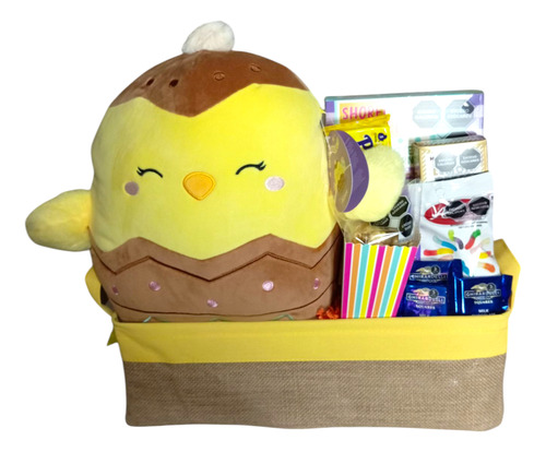 Cesta Regalo Sorpresa Con Peluche, Chocolates Y Snacks Amarillo