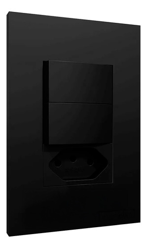 Interruptor Duplo Simples + Tomada 20 A - Recta Black Fosco