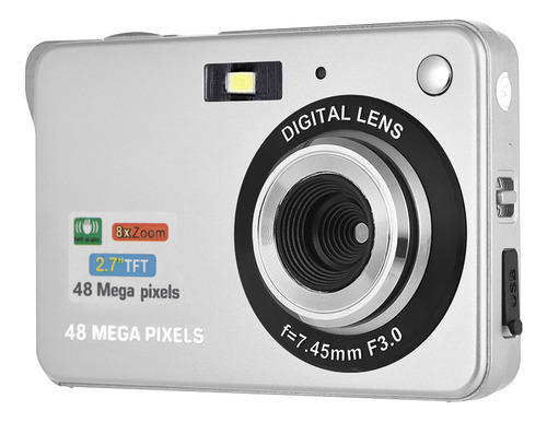 Cámara de vídeo portátil, cámara digital de 1080p, 48 MP, color plateado