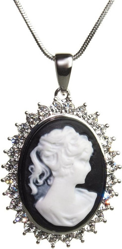 Collar Pammyj Silvertone Cameo Lady, 18 (negro Blanco)