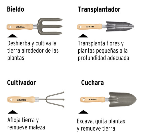 Juego De 4 Herramientas, Mangos De 6 Para Jardín, Truper