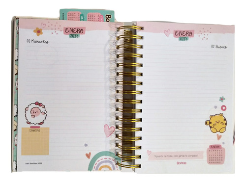 Agenda Diaria Argollada 2025 Borlitas Portada Rosa Pollito