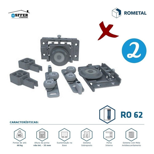 Sistema Deslizante Kit Roldana E Trilhos Mdf 15mm Ro62 1,30m