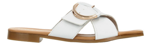 Sandalias Dama Balleé Blanco Casual De Piso Hebilla Mujer