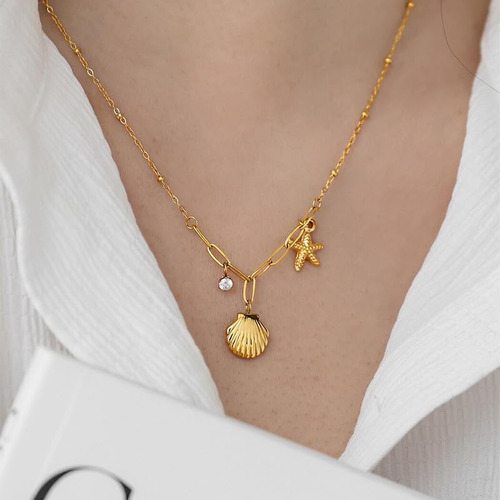 Collar Con Colgante De Estrella De Mar De Concha Para Mujer,
