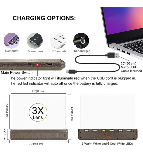 Luxsway Lupa Recargable 3x Página Completa Para La Lectur...
