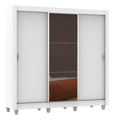 Ropero Closet Madesa Lyon Plus 3 Puertas Con Espejo Pies B Color Blanco