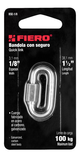 Mosqueton Bandola Acero Con Seguro 400 Kg Fiero Bse-1/4