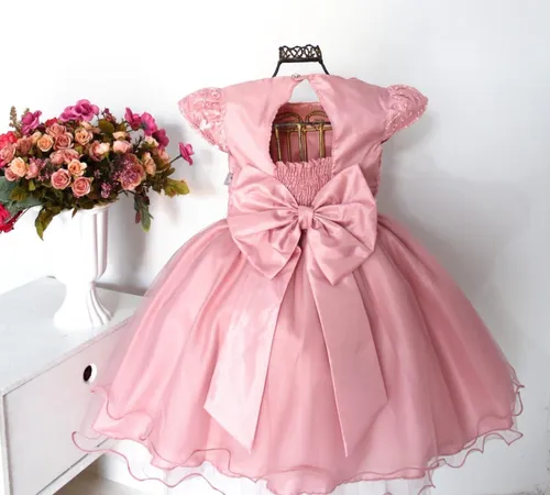 Vestido Infantil Princesa Realeza Daminha Rose Festa E Tiara
