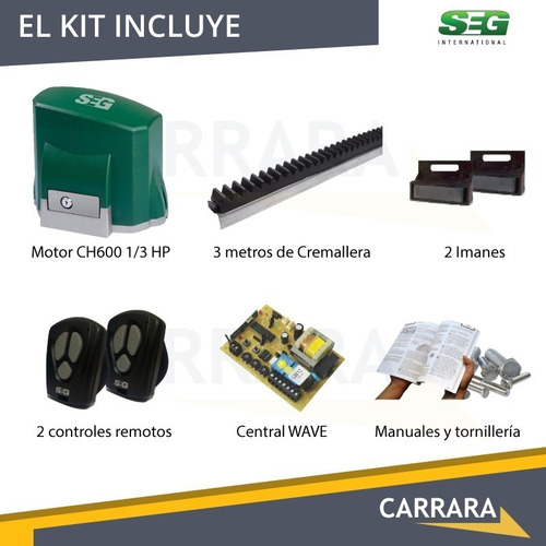 Kit Motor Seg 600 Kg Porton Automatico Corredizo A Control