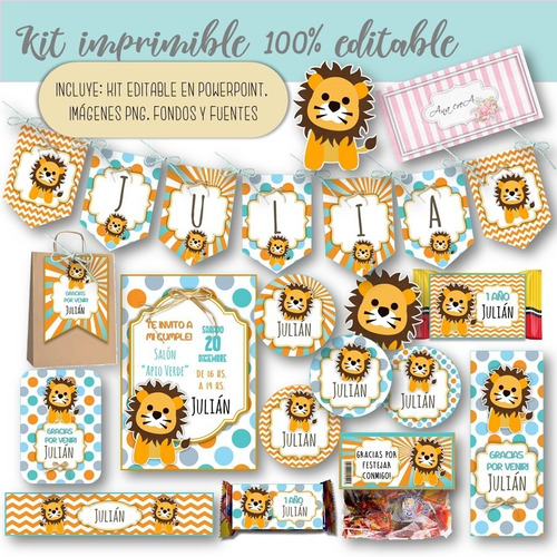 Kit Imprimible Pequeño León 100% Editable Mod.1 Leoncito