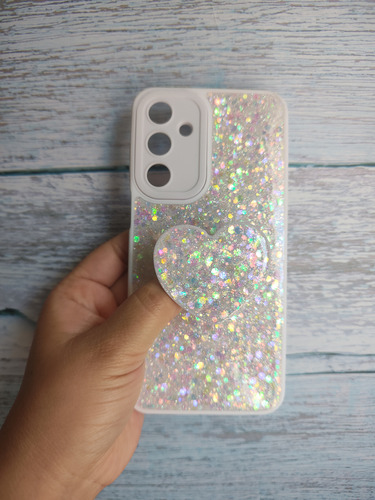Funda De Brillo Y Pop De Corazón Para Samsung A34 Blanco