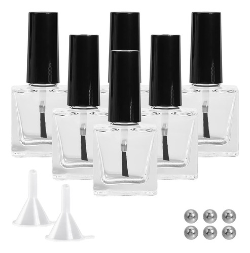 Botellas Vacías De Esmalte De Uñas Cuadradas Con Tapa Negra