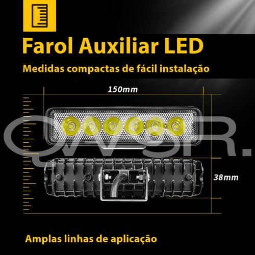 Kit 6 Farol De Milha Led Mini Barra Universal 18w Carro Moto