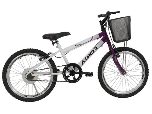 Imagem 1 de 3 de Bicicleta Feminina Infantil Athor Charmy Aro 20 Com Cestão Único 1v Freios V-brakes Cor Violeta Com Descanso Lateral