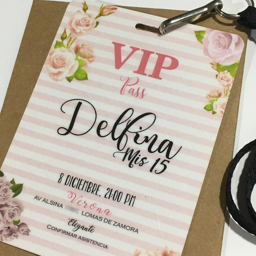 Invitación Vip Simil Pvc 15 Años Pase X50 Cordon C/herraje