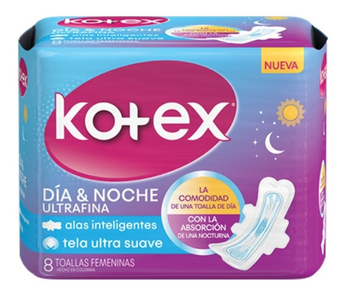 Toalla Nocturna Ultrafina Kotex Dia & Noche X 8 Unidades