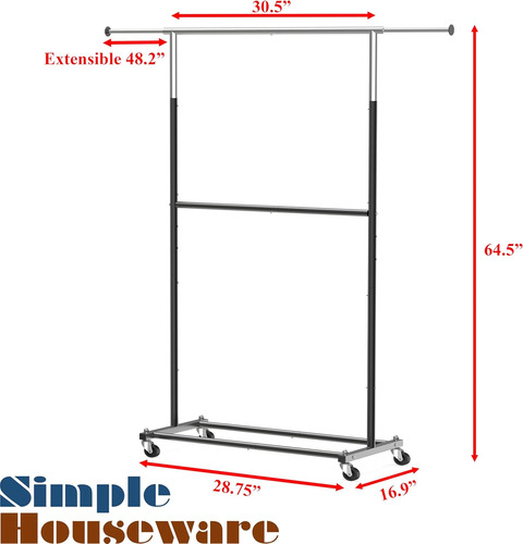 Rack Perchero Con Ruedas Para Ropa Doble Nivel Color Negro