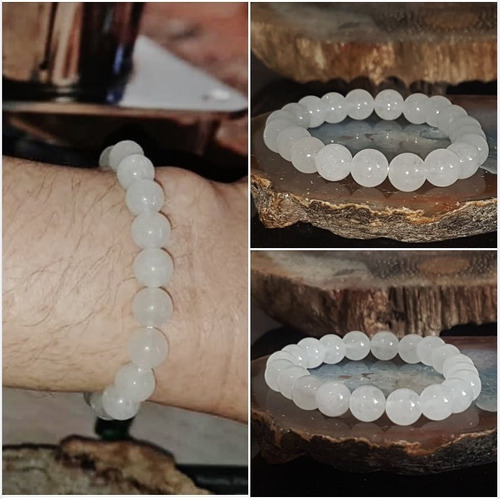 Imagem 6 de 6 de Pedras - Pulseira Unissex, Pedras Jade Branco 8mm, Cód332p9