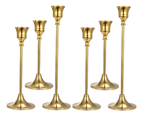 Anndason Juego De 6 Candelabros Dorados Para Velas De Oro, P