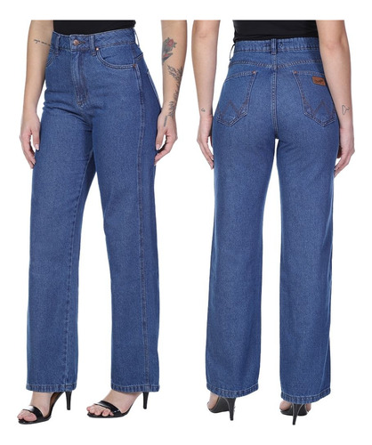 Calça Jeans Resistente Azul Lançamento Cós Alto Wide Leg